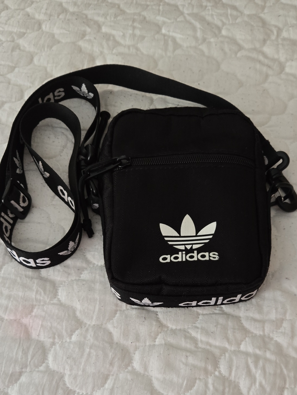 adidas Black Trefoil Mini Crossbody Bag with White Logo